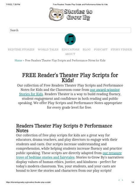 Free Readers Theater Play Scripts and Performance Notes for Kids.